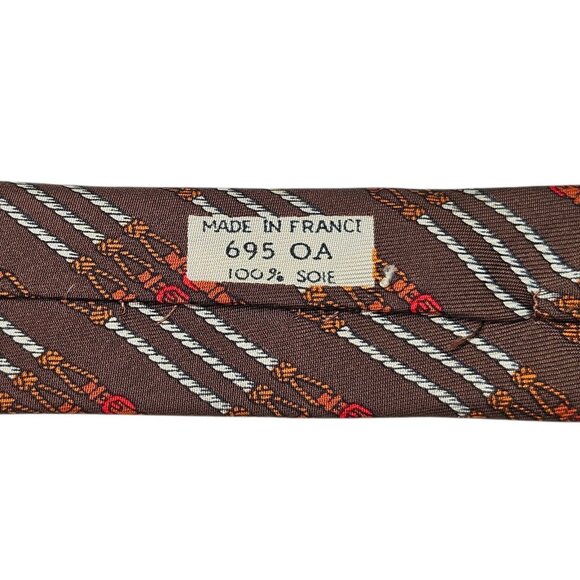 Vintage Hermes Paris Chain Belt Equestrian Silk Neck Tie Necktie Brown 55" - Picture 7 of 12